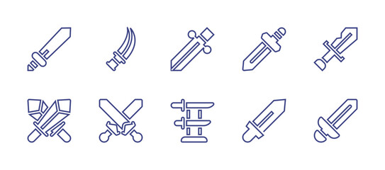 Sword line icon set. Editable stroke. Vector illustration. Containing dagger, swords, sword.