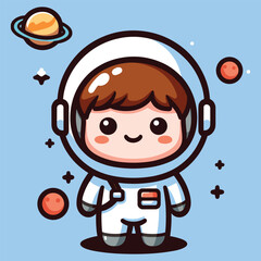Cute astronaut happy smiling to you cartoon vector icon illustration. science techno chibi