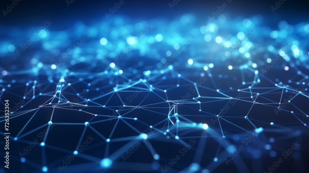 Poster blue futuristic space: 3d rendering abstract background with connected dots and lines