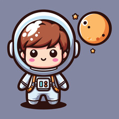 Cute astronaut happy smiling to you cartoon vector icon illustration. science techno chibi