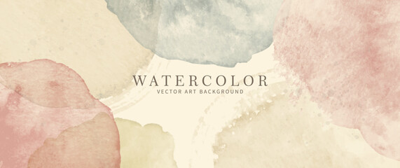Vector watercolor art background. Old paper. Aged watercolor texture for cards, flyers, poster. watercolour banner. Wall. Beige, pink, white. Brushstrokes and splashes. Painted template for design.