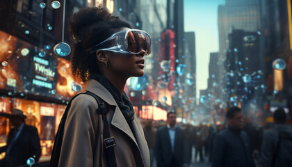 Recreation of a young woman a virtual reality goggles