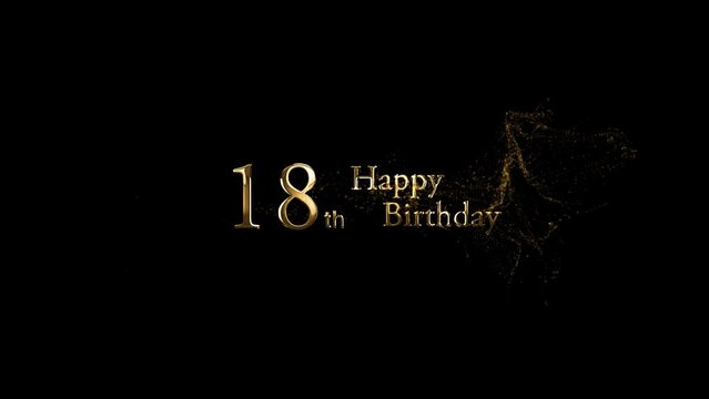 Happy 18th birthday greeting with gold particles, happy birthday banner