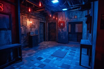 An immersive escape room with themed puzzles, teamwork challenges, and a thrilling storyline - obrazy, fototapety, plakaty