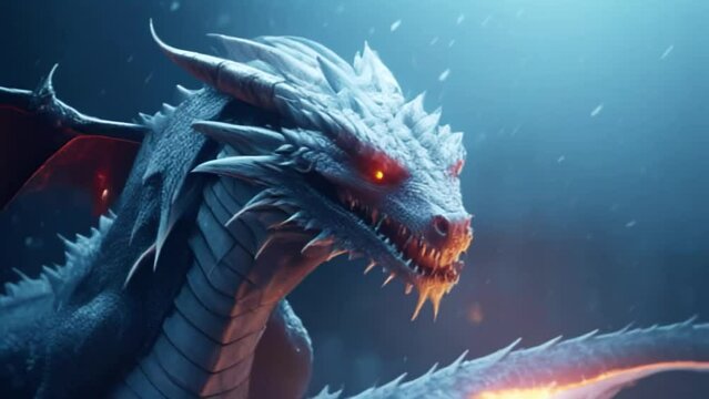 dragon, fantasy character, snowing, night, Generative AI,