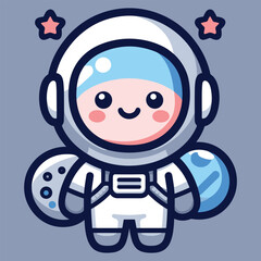 Cute astronaut happy smiling to you cartoon vector icon illustration. science techno chibi