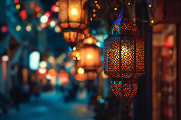 Islamic lantern in the night - Ramadan Kareem  - obrazy, fototapety, plakaty