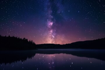 A magical, star-filled night sky over a peaceful lake, inspiring awe and wonder.