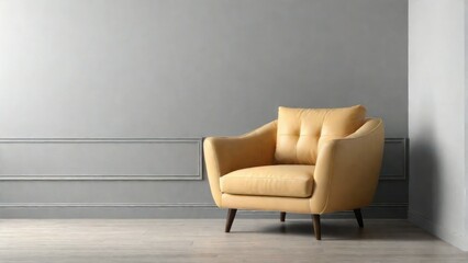 Comfortable armchair near light grey wall indoors. Space for text.  generative, ai.