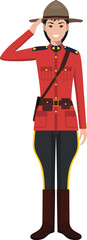 Standing Canadian Policewoman Officer in Traditional Uniform Character Icon in Flat Style. Vector Illustration.