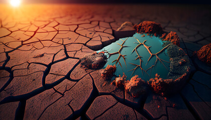 Dry cracked earth background. Global warming and climate change concept. Generative AI.