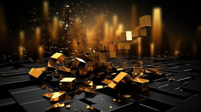 Abstract Financial Growth Bars in Gold Tones. Digital abstract image representing financial growth and data analysis with rising golden bars on a grid, symbolizing stock prices or market trends