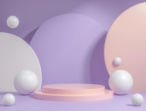 A purple and pink podium featuring white spheres, brand positioning concept