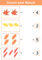 Counting Game for Preschool Children. Math Activities for Kids with autumn leaves illustration . Math activities for toddlers to practice early math concepts.
