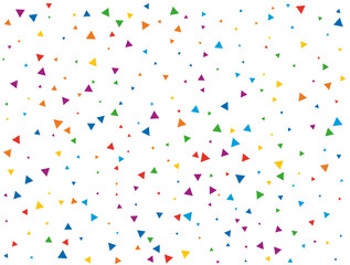 Triangular Confetti. Light Rainbow glitter confetti background. Colored festive texture.