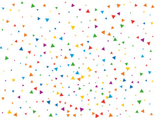 Triangular Confetti. Light Rainbow glitter confetti background. Colored festive texture.