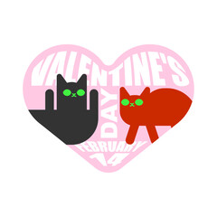 Valentine's day Feline Love. Cat owners are having a date. Meeting pets. Meeting with lovers. Hands in shape of heart. February 14 illustration. Love concept postcard