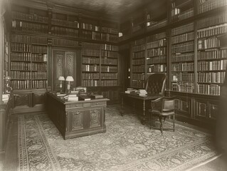 home library interior retro style