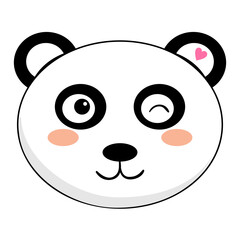 Kawaii cute illustration of little panda. Funny animal character in cartoon style. Kawaii funny panda with pink cheeks and big black eyes. Vector. Cartoon Kawaii Animal Vector illustration.
