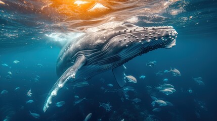 huge whale underwater closeup