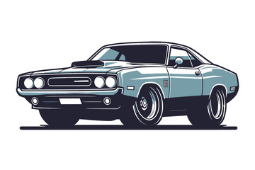 Vintage American muscle car vector illustration, classic retro custom muscle car design template isolated on white background