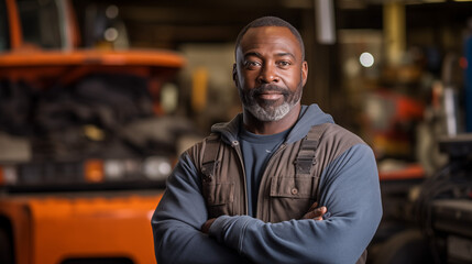 Fototapeta premium portrait of a middle age mechanic with his knuckles in his hands, 