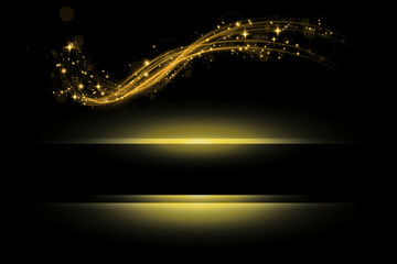 Fototapeta na wymiar Abstract light lines of movement and speed with golden color sparkles. Light everyday glowing effect. semicircular wave, light trail curve swirl,