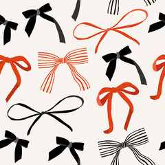 Bow various seamless pattern gift bows hand drawn trendy vector illustration - 726360146
