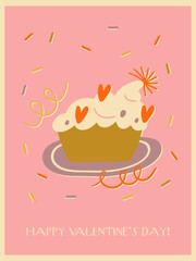 Hippie retro vintage Valentine's day cards in 70s-80s style. Flat vector illustration. - 726360168
