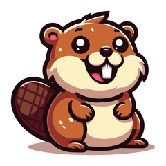 Cute adorable beaver cartoon character vector illustration, funny animal brown beaver flat design mascot logo template isolated on white background