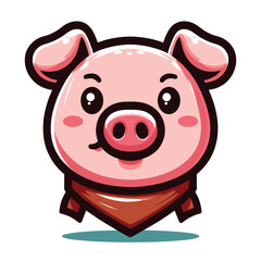 Fototapeta premium Cute adorable pig head face cartoon character vector illustration, funny piggy flat design template isolated on white background