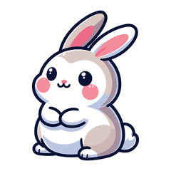 Obraz premium Cute adorable rabbit cartoon character vector illustration, funny easter bunny flat design template isolated on white background