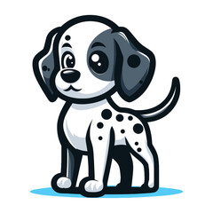 Cute adorable dalmatian dog cartoon character vector illustration, funny pet animal dalmatian puppy flat design mascot logo template isolated on white background