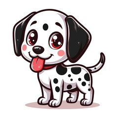 Cute adorable dalmatian dog cartoon character vector illustration, funny pet animal dalmatian puppy flat design mascot logo template isolated on white background