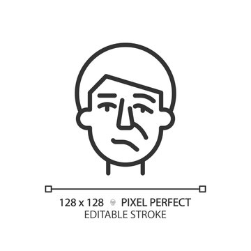 Facial nerve paralysis linear icon. Bells palsy. Neurological medical condition. Physiotherapy injury recovery. Thin line illustration. Contour symbol. Vector outline drawing. Editable stroke