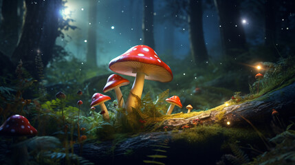 Magic mushroom in the forest - obrazy, fototapety, plakaty