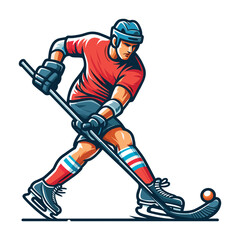 Ice hockey player sportsman vector illustration, winter sport activity, hockey male player design template isolated on white background