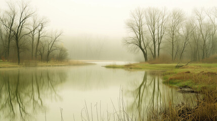 Fototapeta na wymiar A serene March landscape, where tranquility reigns supreme, inviting contemplation and reflection