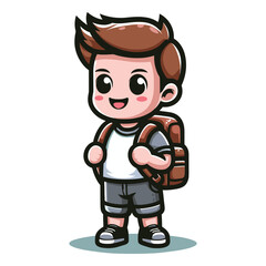 Cute little children stand with backpack, smiling kid heading to school cartoon character, vector illustration isolated on white background