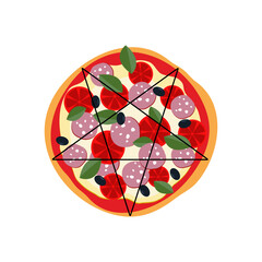Pentagram pizza. Pieces of pizza in the shape of a pentagon. concept is very spicy pizza.