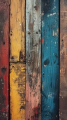 Old, grungy, yet vibrantly colorful wood background. 