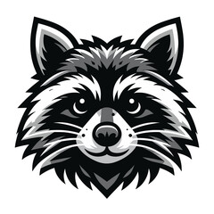Obraz premium Cute adorable raccoon head face cartoon character vector illustration, funny racoon flat logo design template isolated on white background
