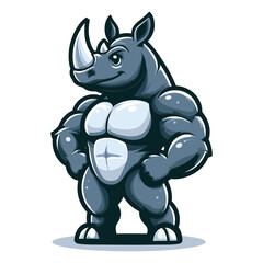 Fototapeta premium Strong athletic muscle body rhinoceros wild animal mascot design vector illustration, logo template isolated on white background