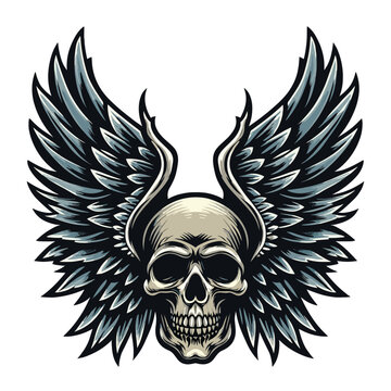 recommend clip art: Skull wings vector illustration, winged skull badge emblem template suitable for apparel t-shirt, poster, motorbike club logo, tattoo. Design isolated on white background