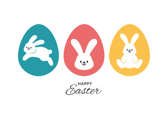 Happy easter banner, poster, greeting card. Bunny, rabbit, eggs in modern minimal style. Cute cartoon design for holiday, spring, seasonal decoration.Vector illustration EPS.