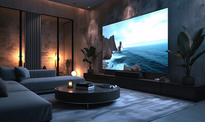 Elegant Modern Living Room with Large Television and Comfortable Furniture