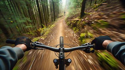 A thrilling mountain biking experience down a steep forested hill.
