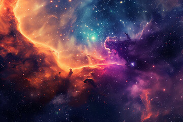 Cosmic Nebula and Starry Galaxy Panoramic Background - obrazy, fototapety, plakaty