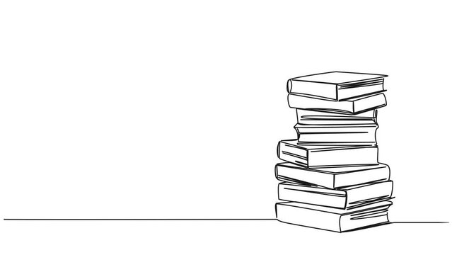 animated continuous single line drawing of large stack of books, line art animation