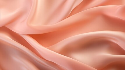Fototapeta premium Soft silk fabric in a peach fuzz color as a background. Top view.